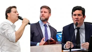 Os candidatos ao governo do Paraná Sandro Alex (PSD), Requião Filho (PDT) e Serio Moro (PL). Foto: Montagem sobre fotos de Eduardo Matysiak, Marcos Oliveira/Agência Senado, Divulgação PSD