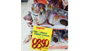 Que tal o preço deste ovo de páscoa em Curitiba? Tudo isso por 100 gramas de chocolate!