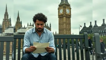 Imagem mostra um homem triste lendo uma carta em Londres.