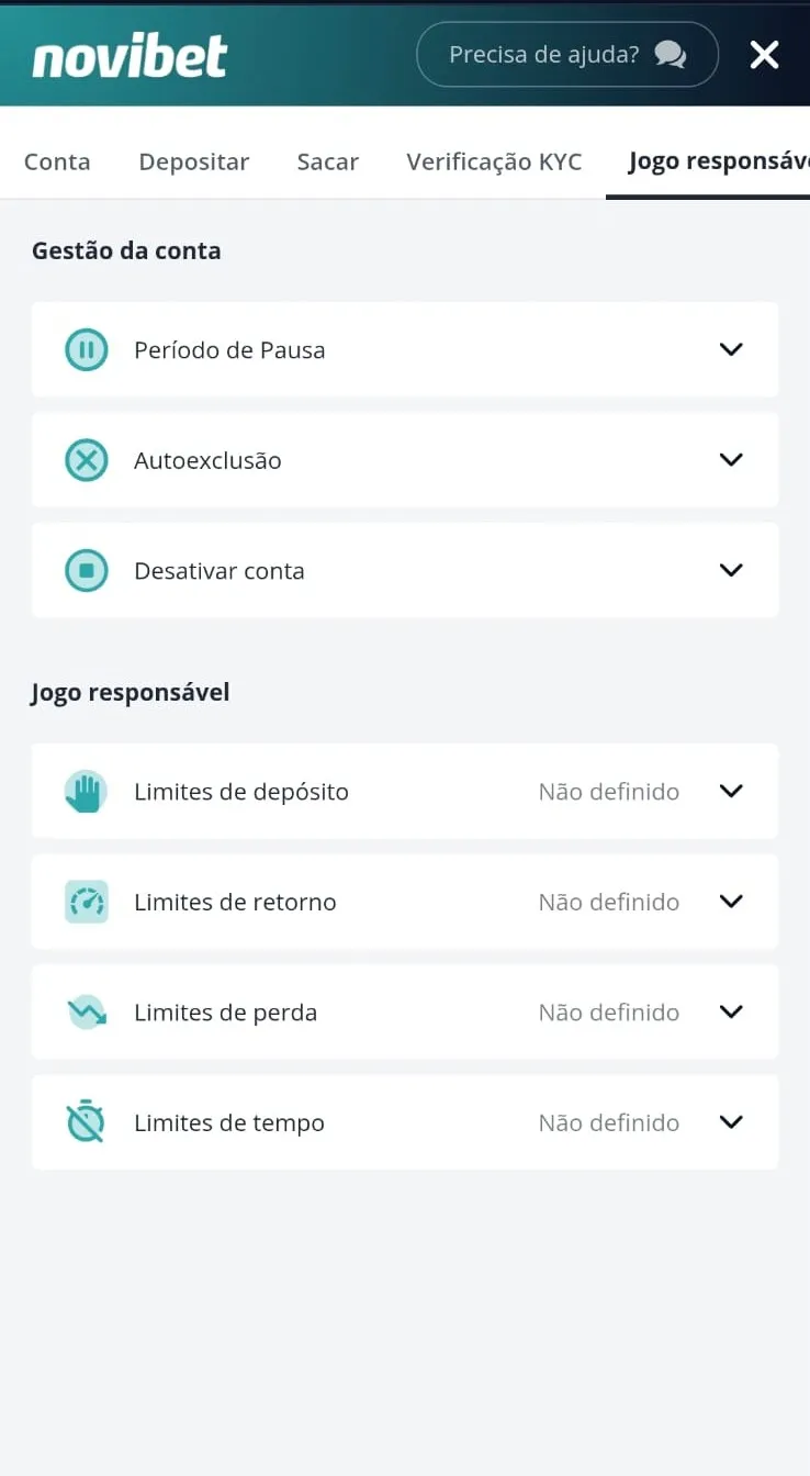 jogo responsável da Novibet