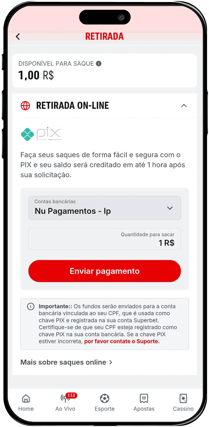 Sacando R$1 na Superbet