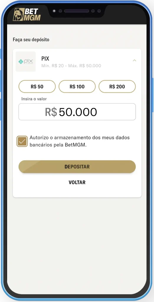 Página de depósito da BetMGM com limite máximo para depositar