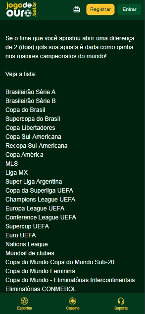 Campeonatos cobertos com o Pagamento Antecipado na Jogo de Ouro