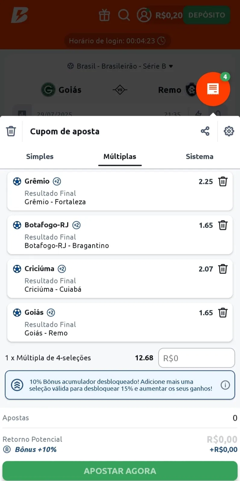 Pagamento antecipado na Betano, para múltiplas apostas esportivas