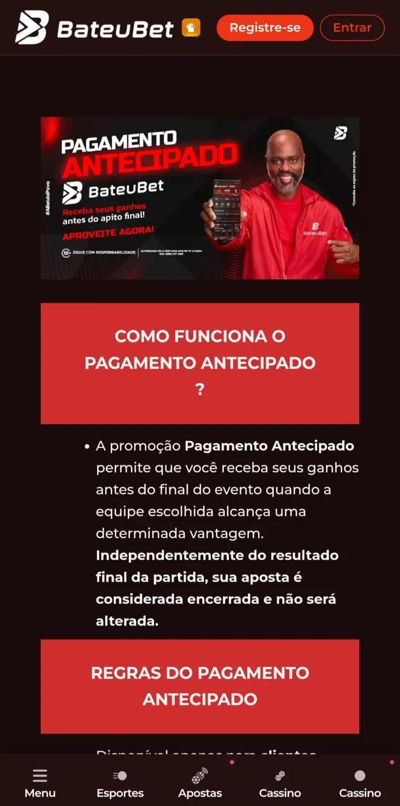 Pagamento antecipado na Bateubet