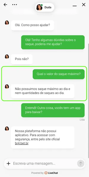 Atendimento ao cliente eficiente via chat ao vivo da Br4Bet