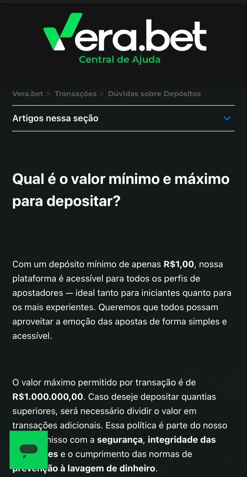 Interface inicial da Verabet em português