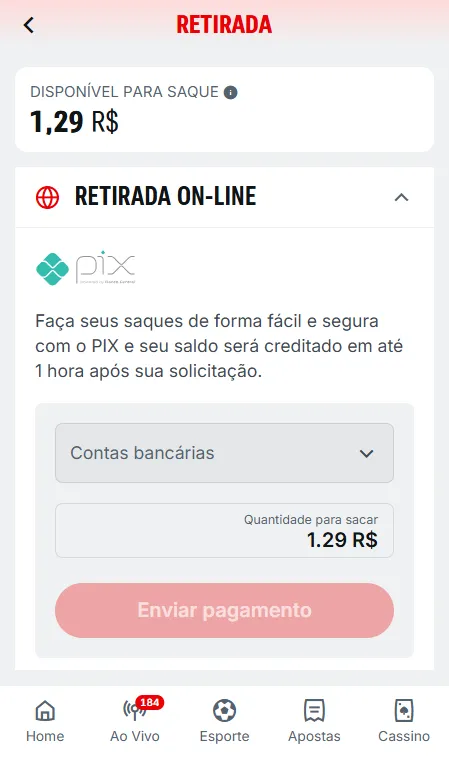 Saques na plataforma Superbet