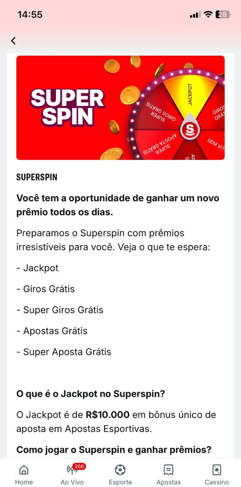 Promoção SuperSpin da Superbet