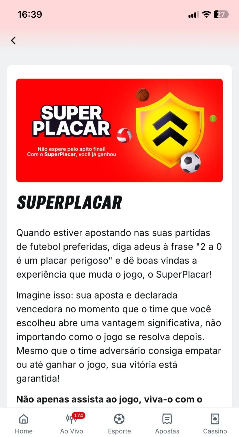 Oferta SuperPlacar da Superbet