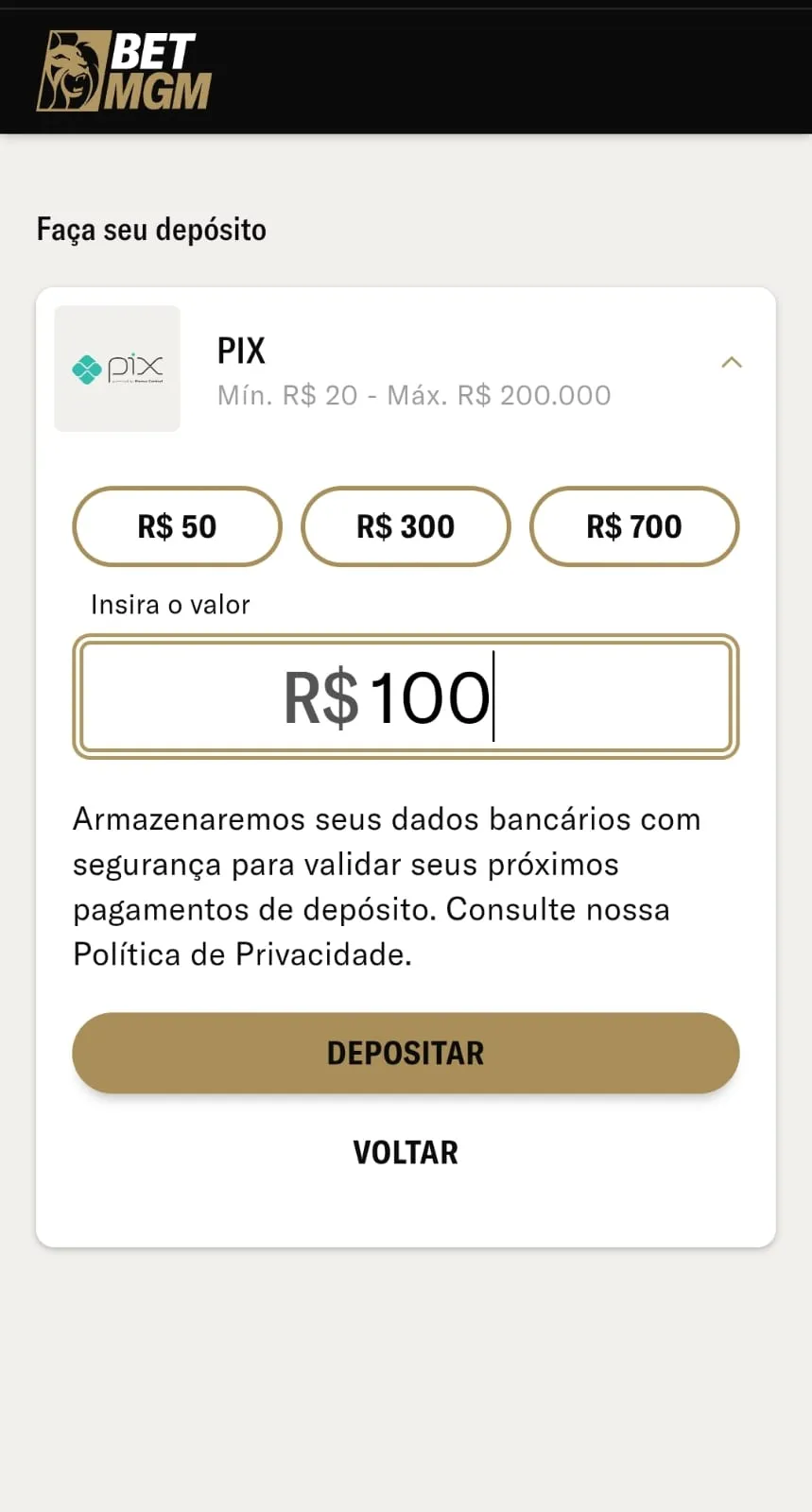 depósito na BetMGM