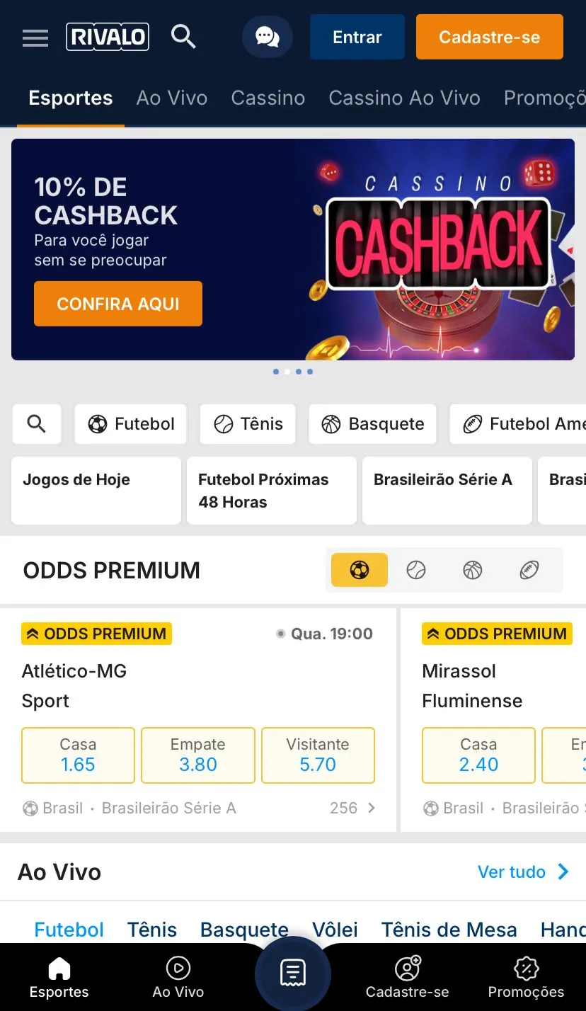Homepage da Rivalo via mobile, uma plataforma nova pagando hoje