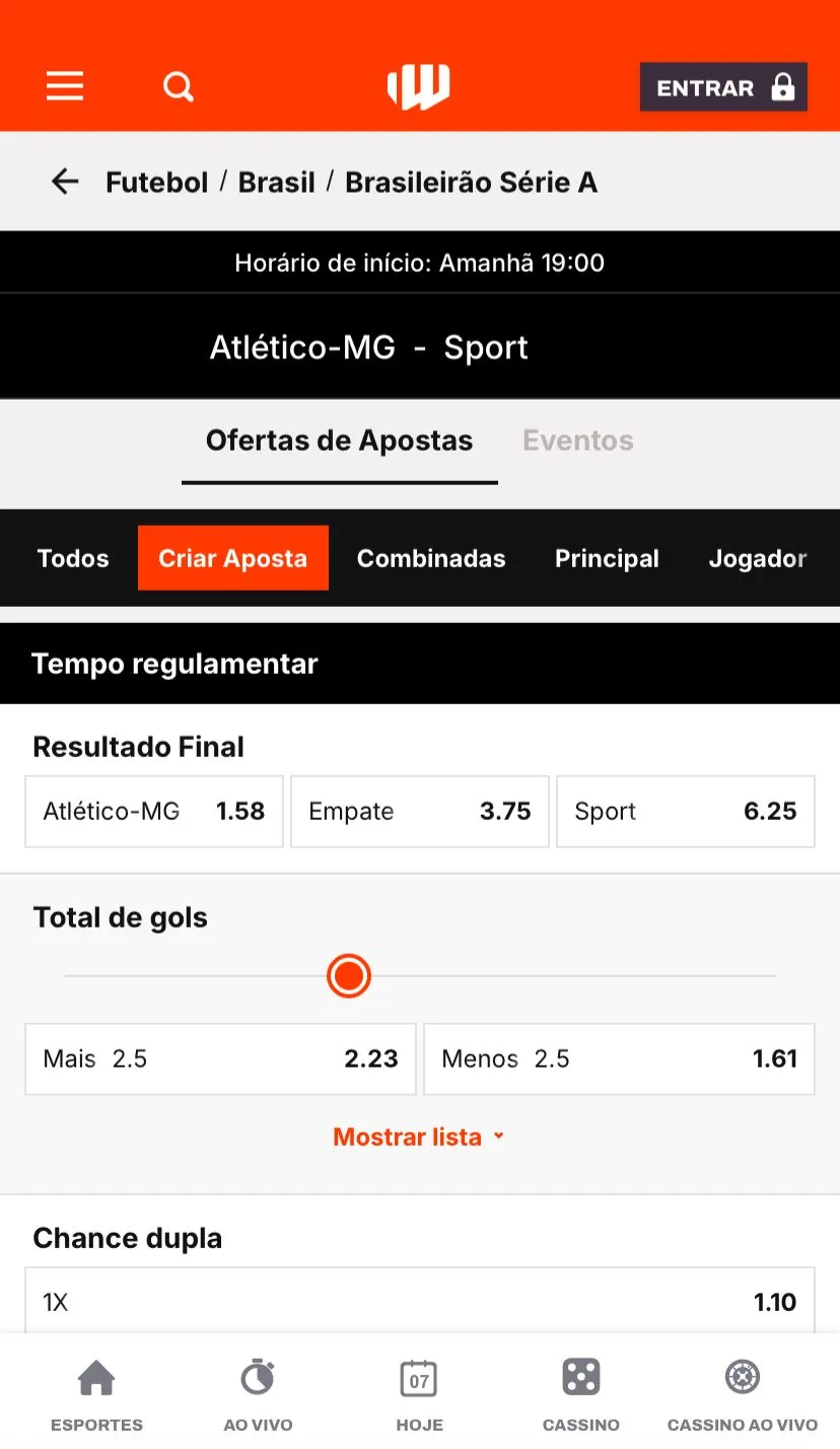 Interface inicial da Betwarrior, plataforma nova 2025