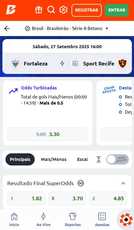 Odds Turbinadas na Betano