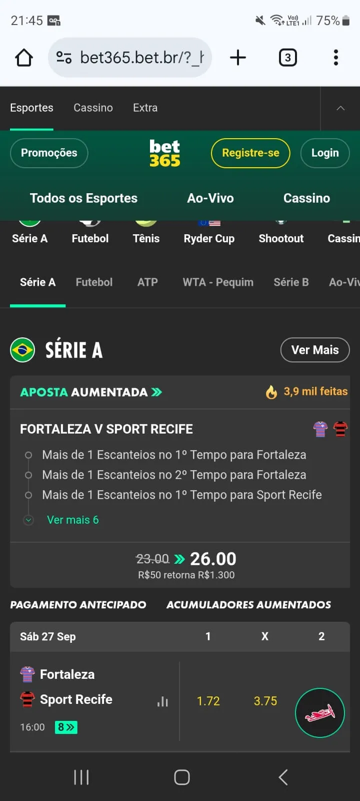 Aposta Aumentada na bet365