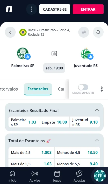 Escanteios na Novibet
