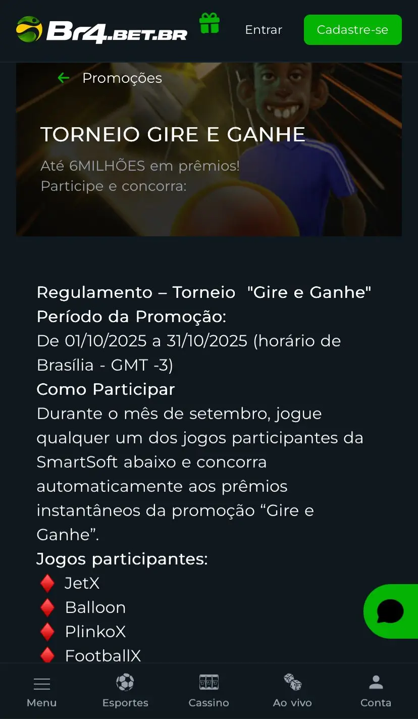 Torneio Gire e Ganhe da Br4bet com o cupom de bônus da Br4bet