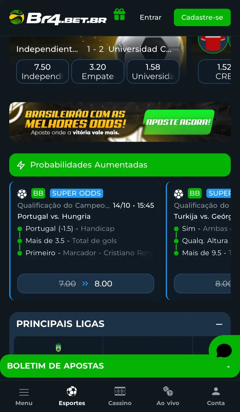 Super Odds na Br4bet desbloqueada com o promo code Br4bet