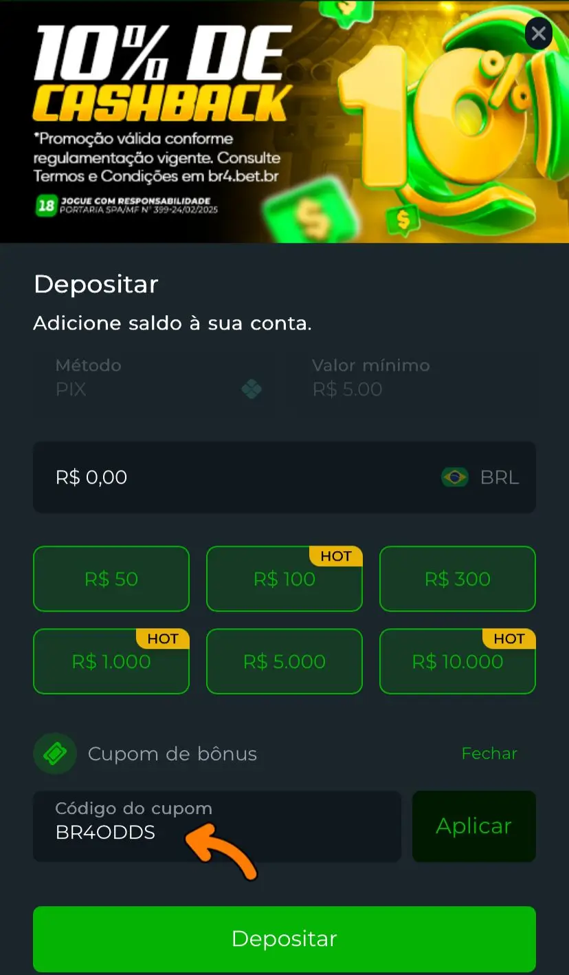 Como ativar o código da Br4bet