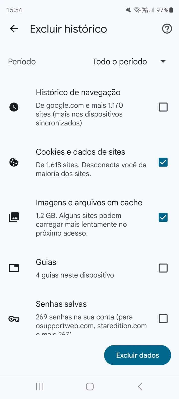 Limpar cache no Chrome
