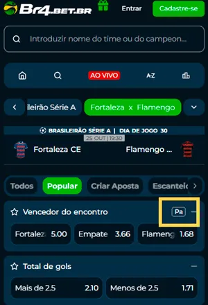 Seção de apostas esportivas com pagamento antecipado na Br4Bet