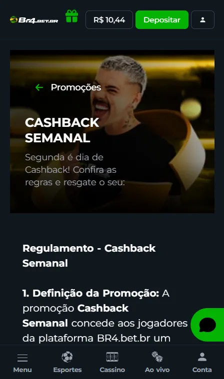 Cashback semanal na Br4Bet