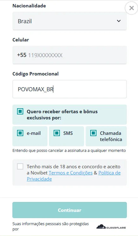 Cadastro na Novibet para apostar em Chance Dupla