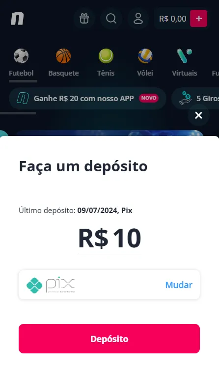 Depósito na Novibet para apostar em Chance Dupla