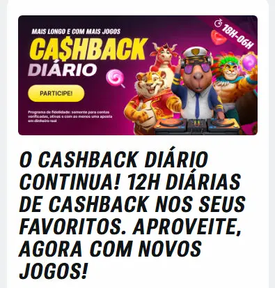 Captura de tela da promoção de cashback na Superbet.