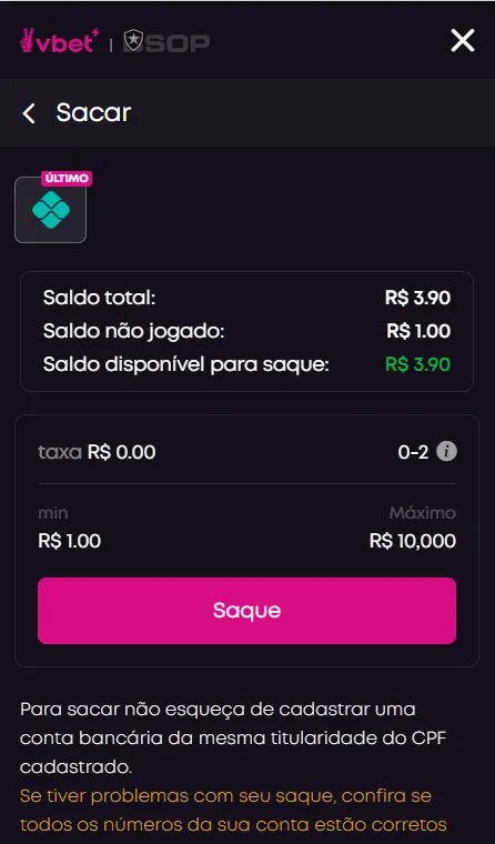 Saque na Vbet