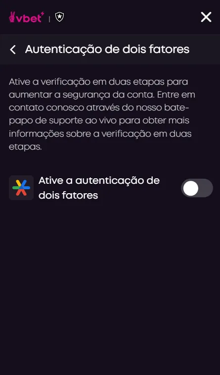 Autenticação de dois fatores na Vbet
