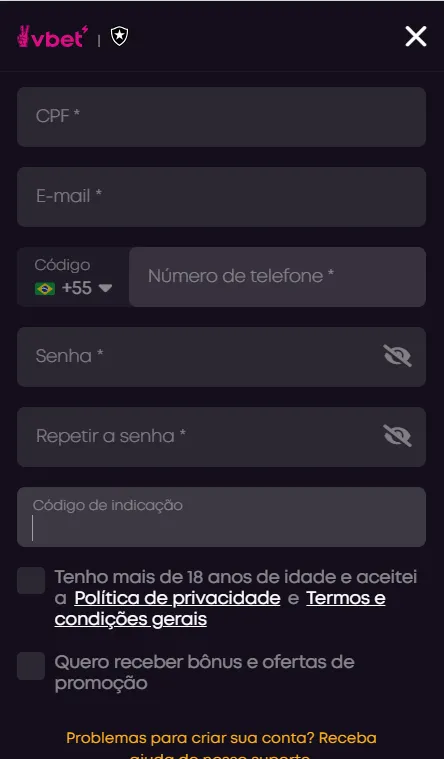 Cadastro na Vbet
