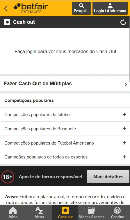 Cashout no Betfair Exchange