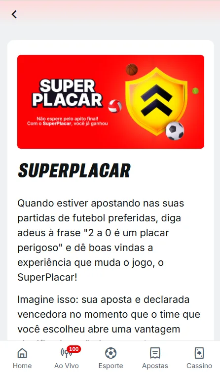Captura de tela dos Termos e Condições do pagamento antecipado na Superbet