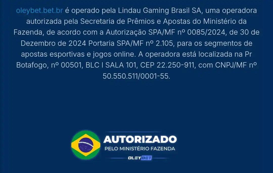 Captura de tela do rodapé da página da Oleybet que mostra a autorização Federal