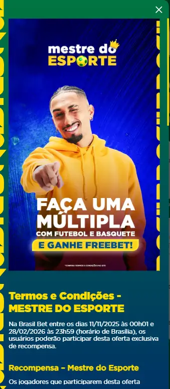 Captura de tela mostra promoção da Múltipla na Brasilbet, uma nova plataforma no Brasil