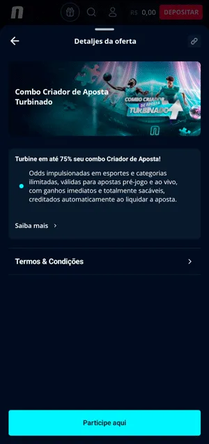 Página da oferta “Combo Criador de Aposta Turbinado” que pode turbinar os retornos em até 75%
