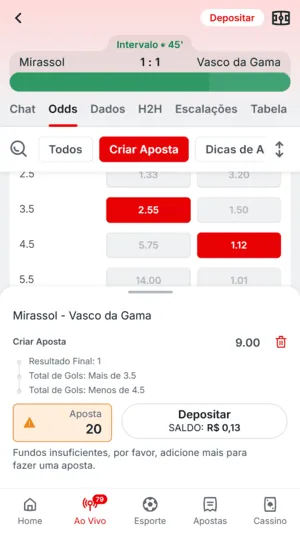 Bilhete feito com o Criar Aposta da Superbet