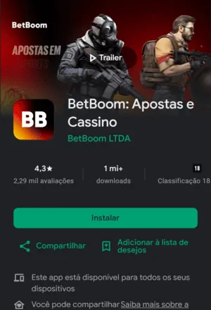 Página oficial do app da Betboom na Play Store
