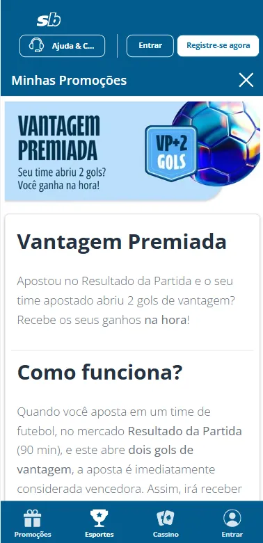  Promoção de Vantagem Premiada com pagamento antecipado na Sportingbet
