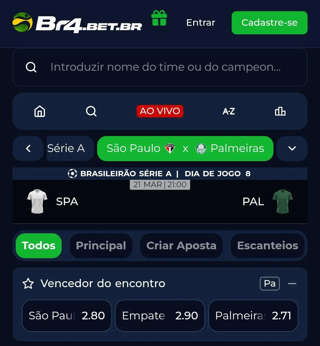 Captura de tela da aposta em Resultado Final com Pagamento Antecipado na BR4Bet.