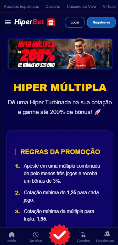 Promoção Hiper Múltipla da HiperBet com bônus de até 200% nas odds combinadas