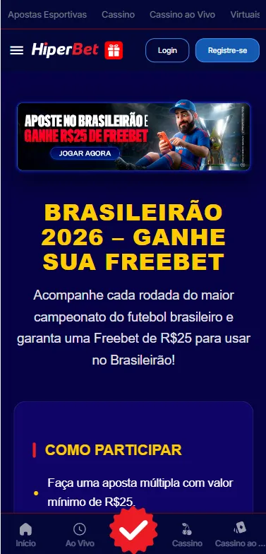 Promoção da HiperBet com freebet de R$25 para apostas no Brasileirão 2026