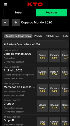 Opções de apostas a longo prazo para a Copa do Mundo na KTO