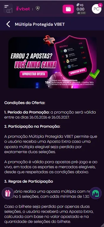 Casa nova VBET com oferta de múltipla protegida