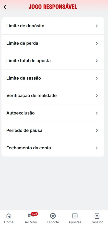 Ferramentas de jogo responsável da Superbet com limite de depósito e perda