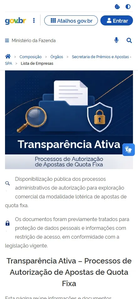 Lista de empresas autorizadas no site do Ministério da Fazenda, Secretaria de Prêmios e Apostas de Quota Fixa