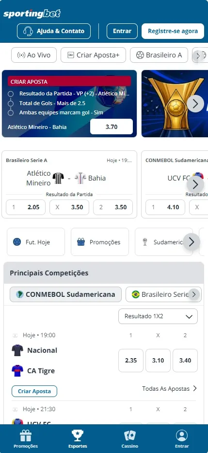 Casa de apostas Sportingbet com jogos para o Brasileirão Série A