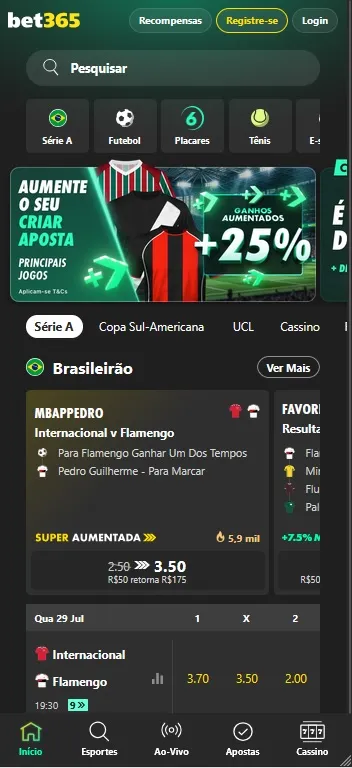 Casa de apostas bet365 com o recurso Criar Aposta no Brasileirão