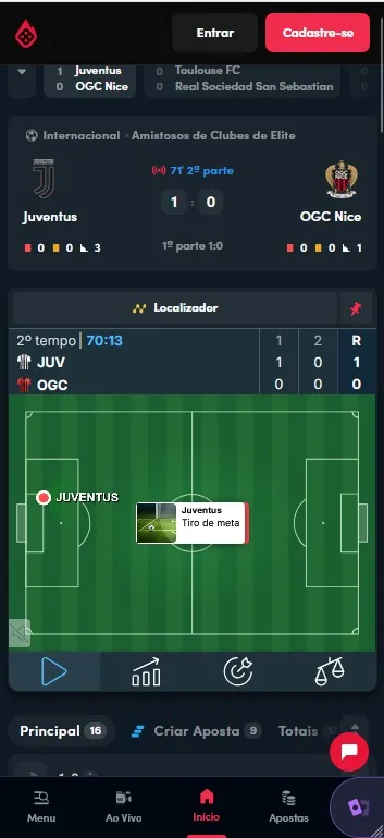 Blaze com Juventus 1x0 OGC Nice ao vivo aos 71 minutos em amistoso de clubes de elite com localizador de campo